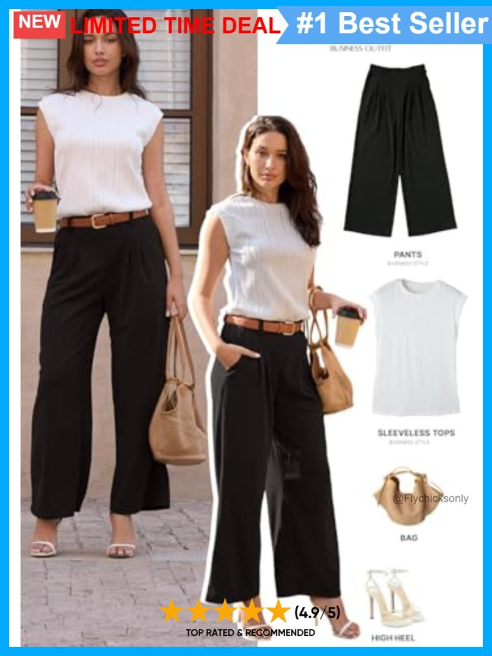 Waffle Knit Wide Leg Palazzo Work Pants with Pockets High Rise - Picture 5 of 6